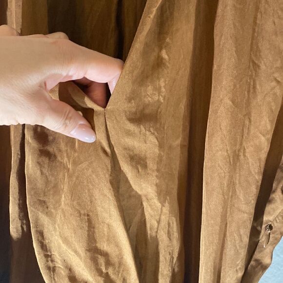 NWOT ZARA Blogger Favorite Brown Caramel Draped Shirt Maxi Dress - Picture 10 of 15